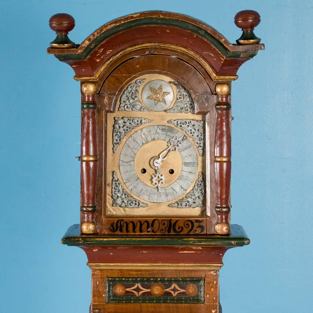 Antique 19th Century Danish Grandfather Clock with Original Paint 2