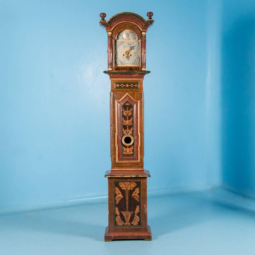 Antique 19th Century Danish Grandfather Clock with Original Paint In Good Condition In Round Top, TX