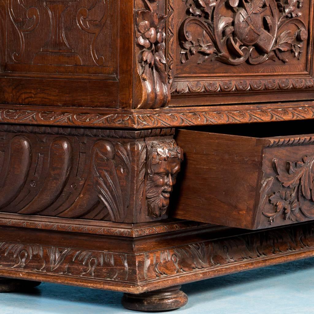 Antique 19th Century Carved American Renaissance Revival Oak Bookcase 1