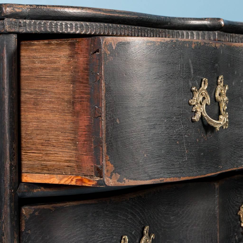 Antique 18th Century Danish Baroque Chest of Drawers with Black Paint 4