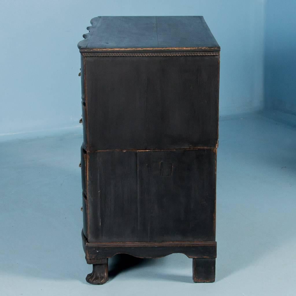 Antique 18th Century Danish Baroque Chest of Drawers with Black Paint 1