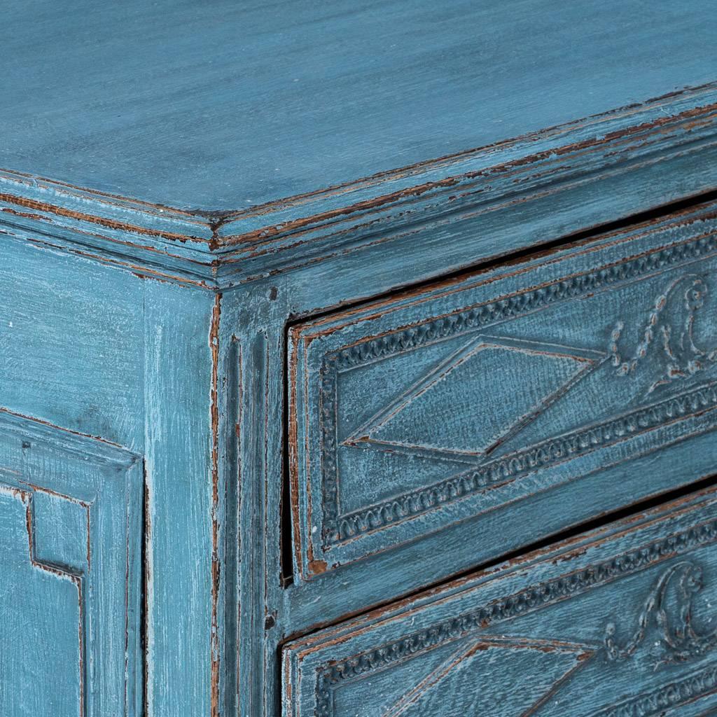 Antique Early 19th Century French Louis XVI Chest of Drawers with Blue Paint In Good Condition In Round Top, TX