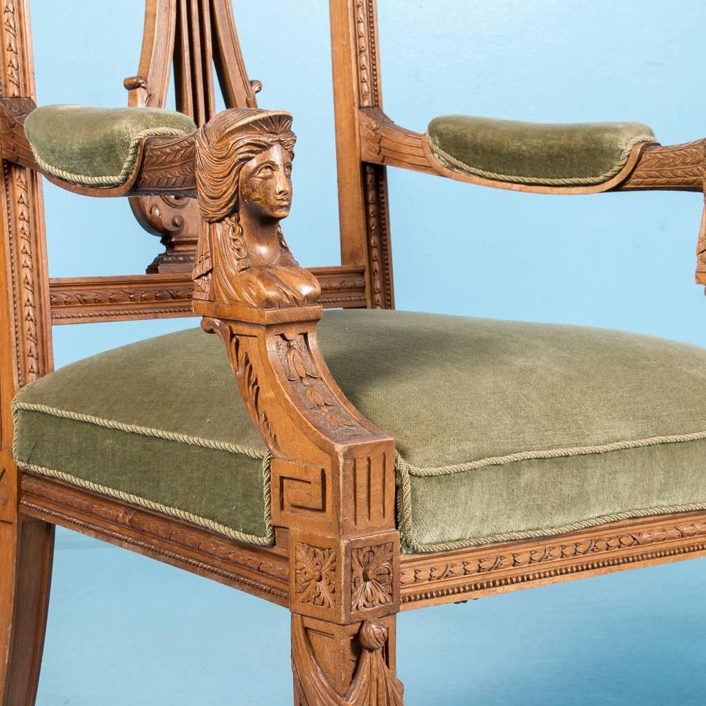 Pair of Carved Antique 19th Century French Neoclassical Armchairs 1