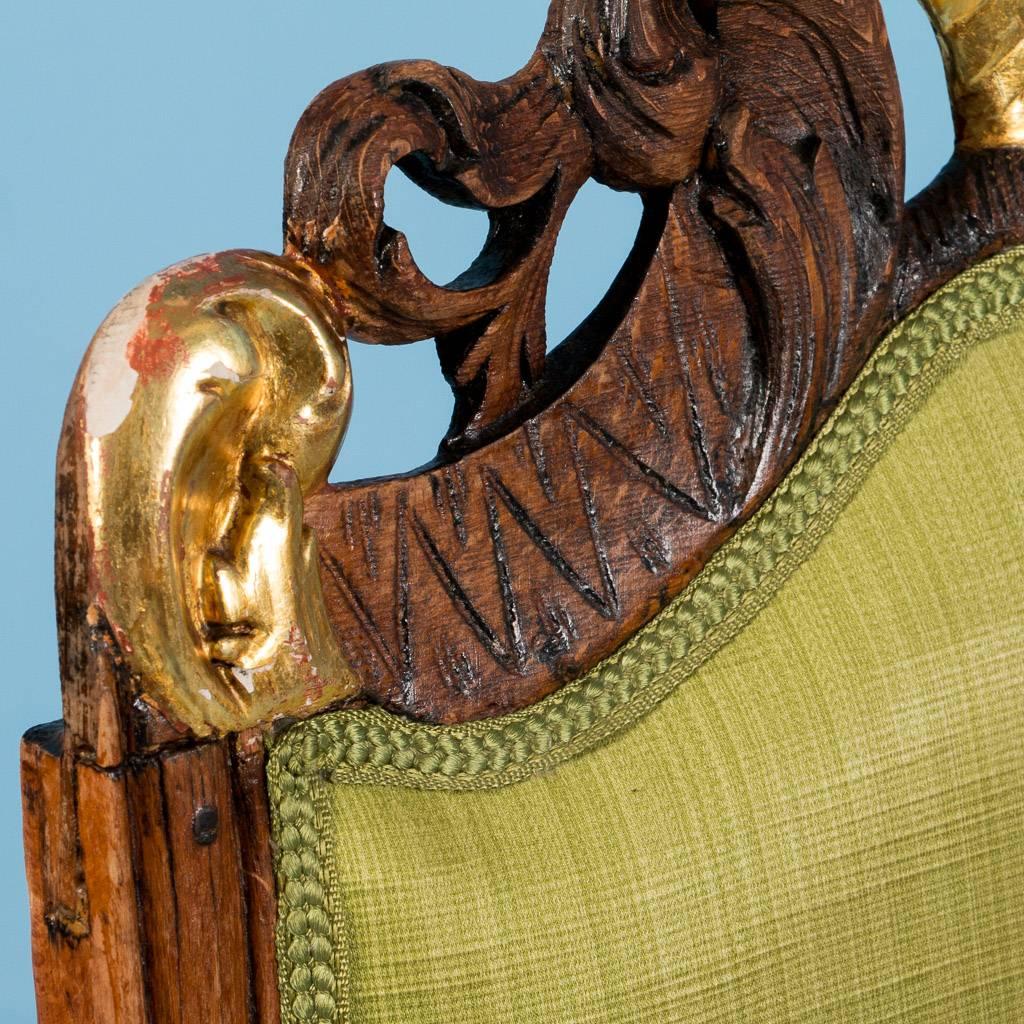 18th Century Carved Antique 19th Century Norwegian Upholstered Armchair