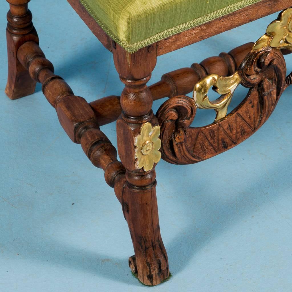 Carved Antique 19th Century Norwegian Upholstered Armchair 1