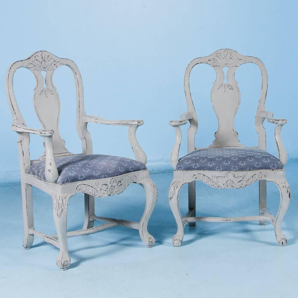 Set of Six Antique 19th Century Swedish Gustavian Dining Chairs with Gray Paint 1