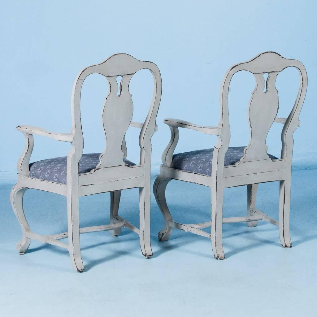 Set of Six Antique 19th Century Swedish Gustavian Dining Chairs with Gray Paint 2