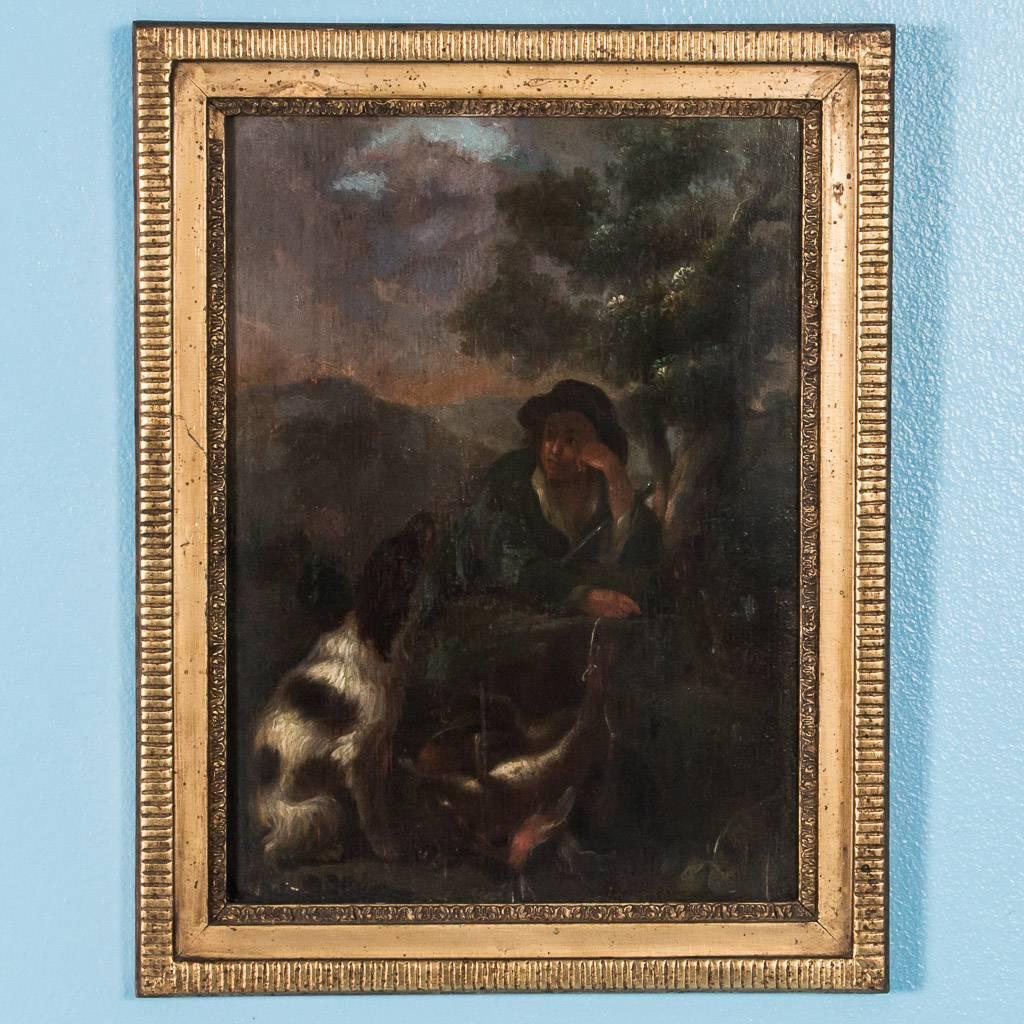 Pair of Antique 19th Century French Oil Paintings of Hunting Scenes on Panel 1