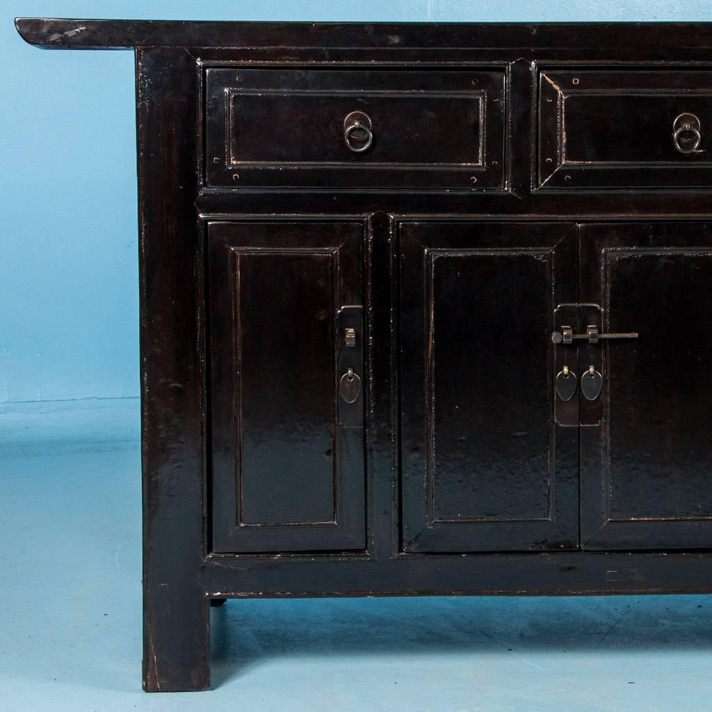 Antique 19th Century Chinese Black Lacquered Sideboard Buffet 1