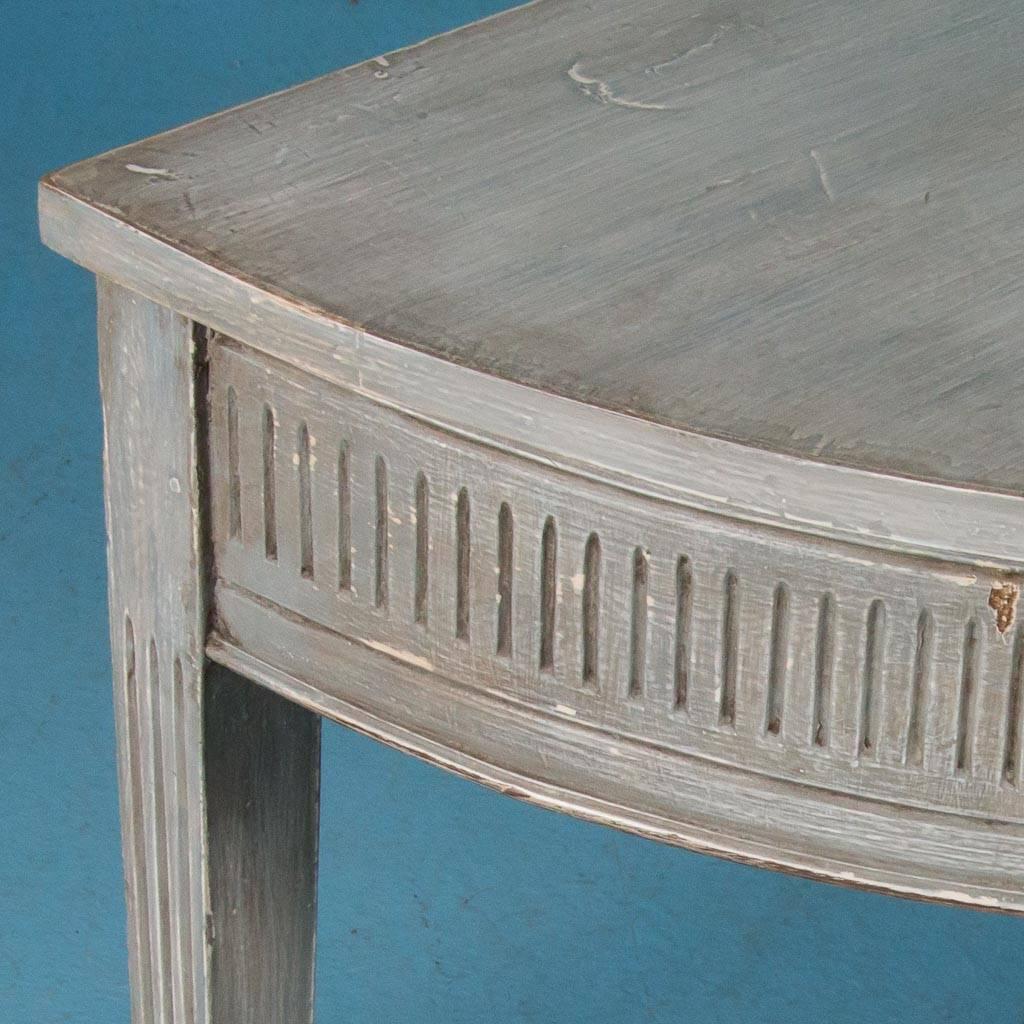 Antique 19th Century Swedish Gustavian Demilune Console Table Painted Gray 4