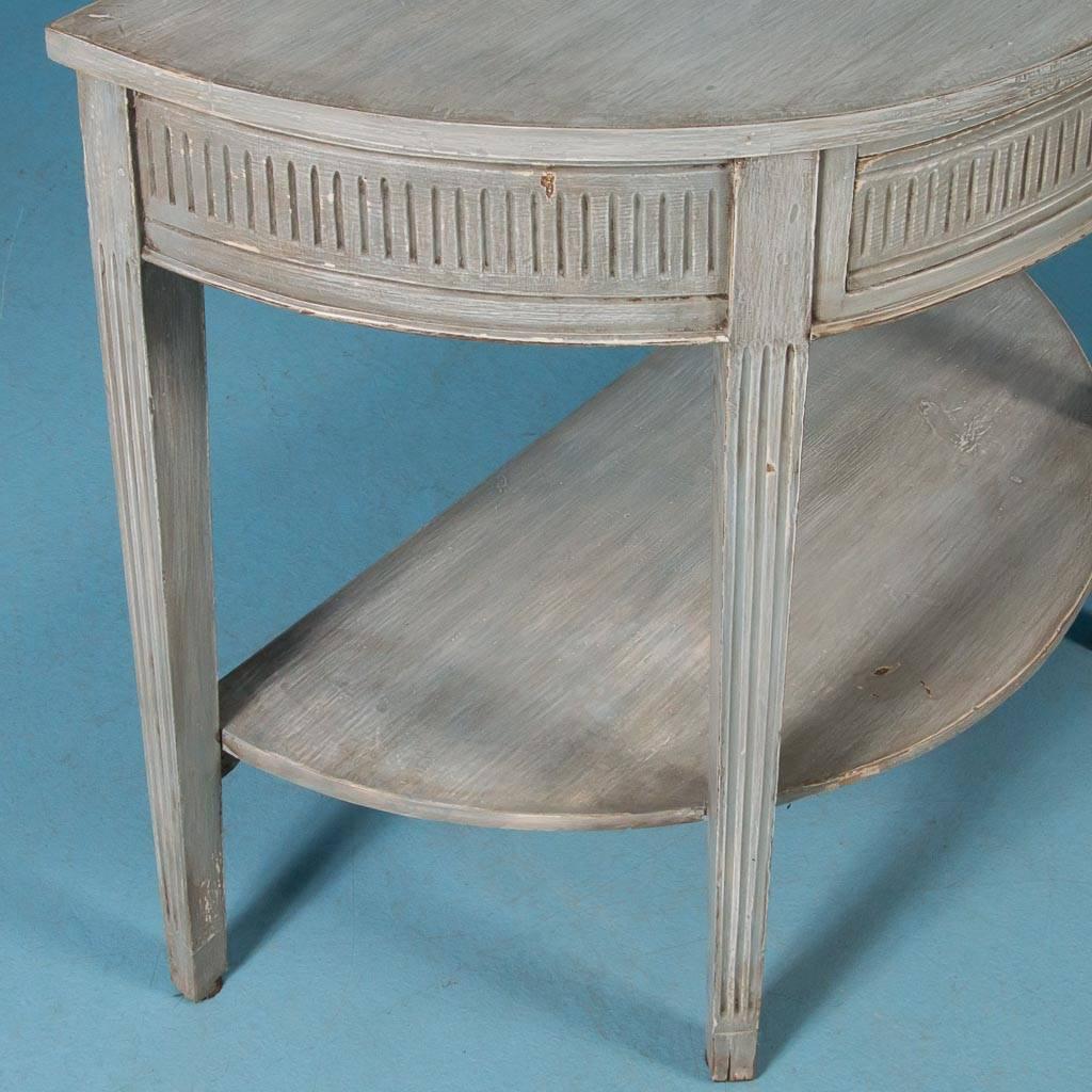 Antique 19th Century Swedish Gustavian Demilune Console Table Painted Gray 3