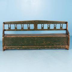 Antique 19th Century Hungarian Storage Bench with Original Green Paint