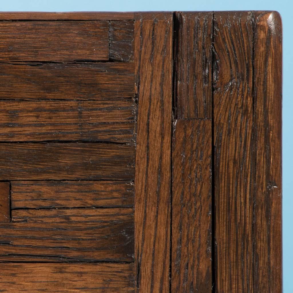 20th Century American Made Industrial Console Table with Reclaimed Oak Top and Cast Iron Legs