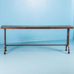 Long American Made Industrial Reclaimed Oak Console Table with Cast Iron Legs