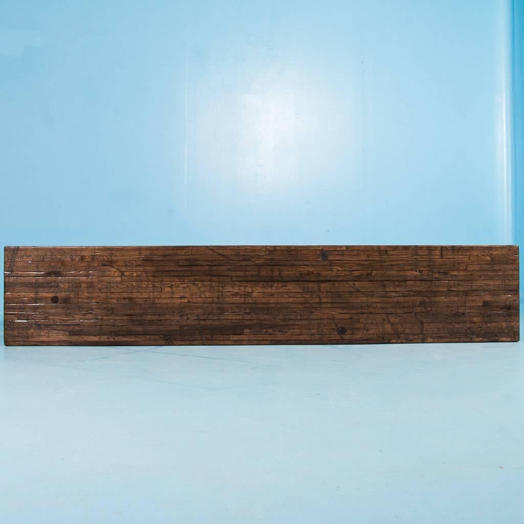 Long American Made Industrial Reclaimed Oak Console Table with Cast Iron Legs 2