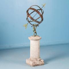 Vintage Danish Iron Sun Clock on a Stone Pedestal
