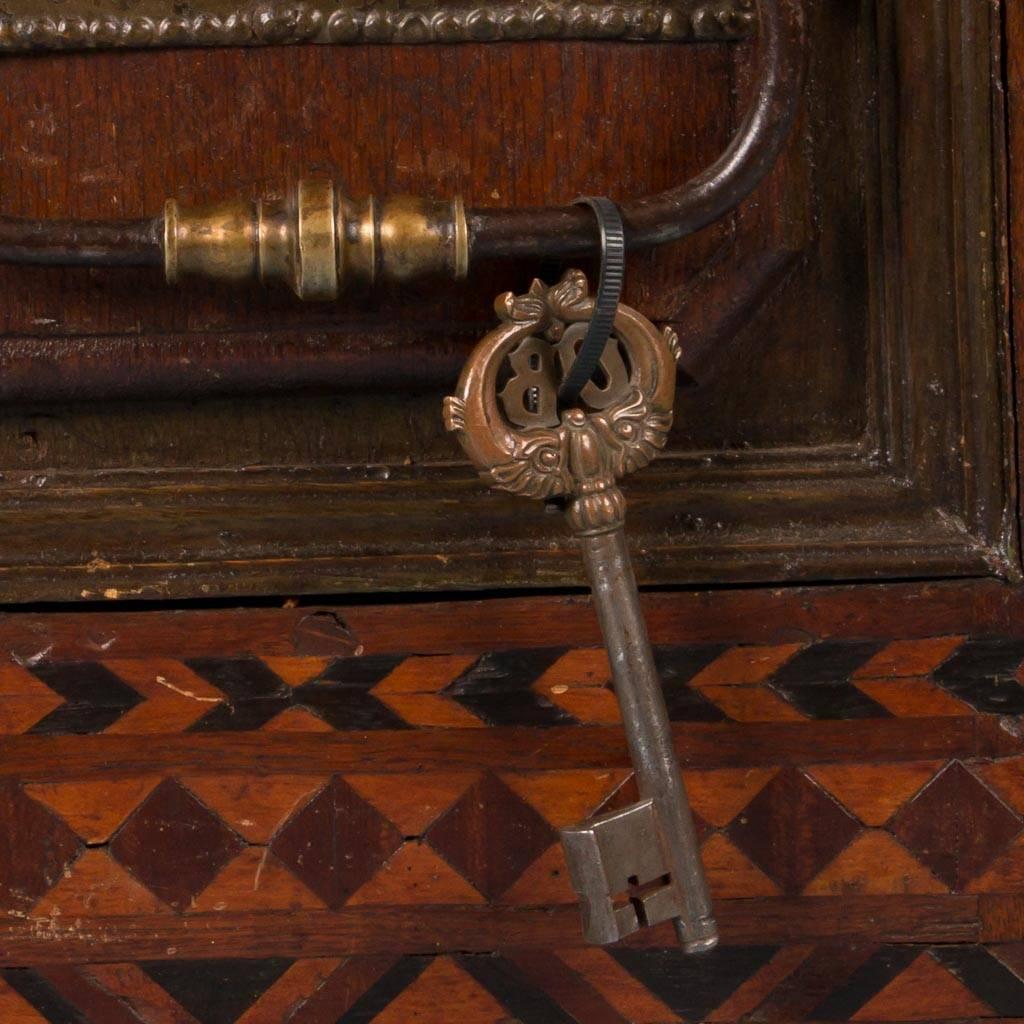 Antique 18th Century Danish Baroque Carved and Inlaid Marquetry Trunk 4