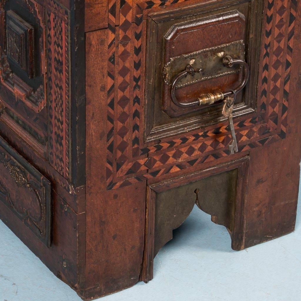 Antique 18th Century Danish Baroque Carved and Inlaid Marquetry Trunk 2