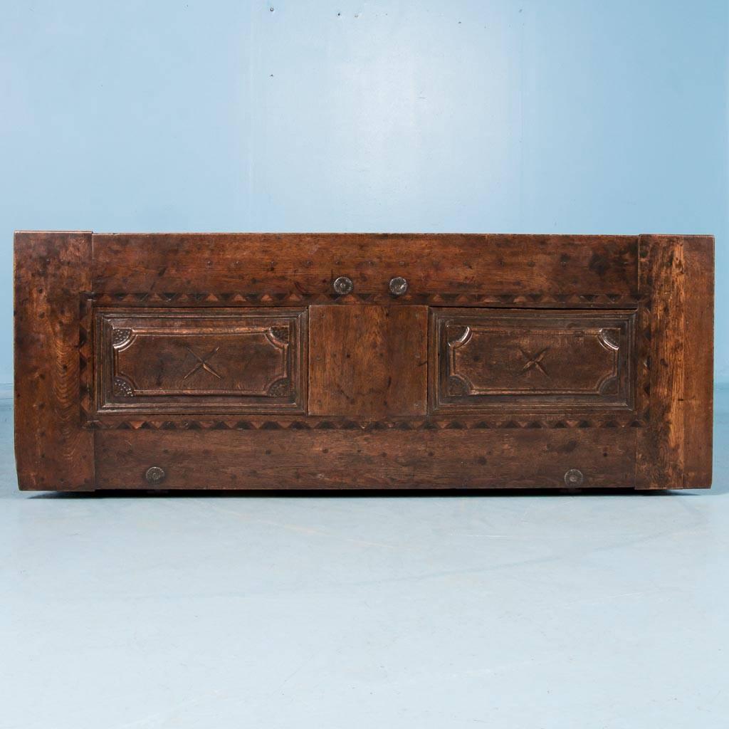 Antique 18th Century Danish Baroque Carved and Inlaid Marquetry Trunk 6