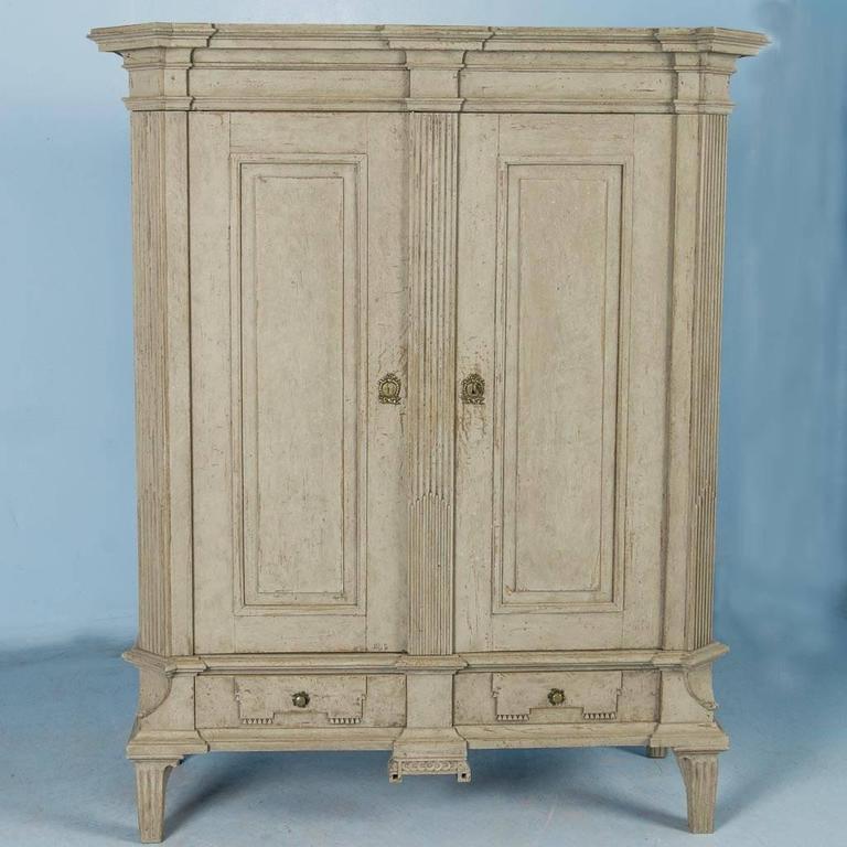 Antique 19th Century Swedish Gustavian Armoire With Vintage Paint at