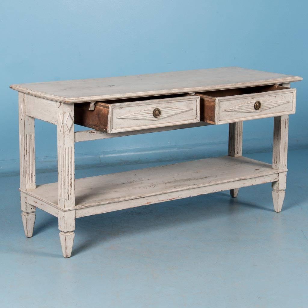 Antique 19th Century Swedish Gustavian Console Table with Light Gray Paint In Good Condition In Round Top, TX