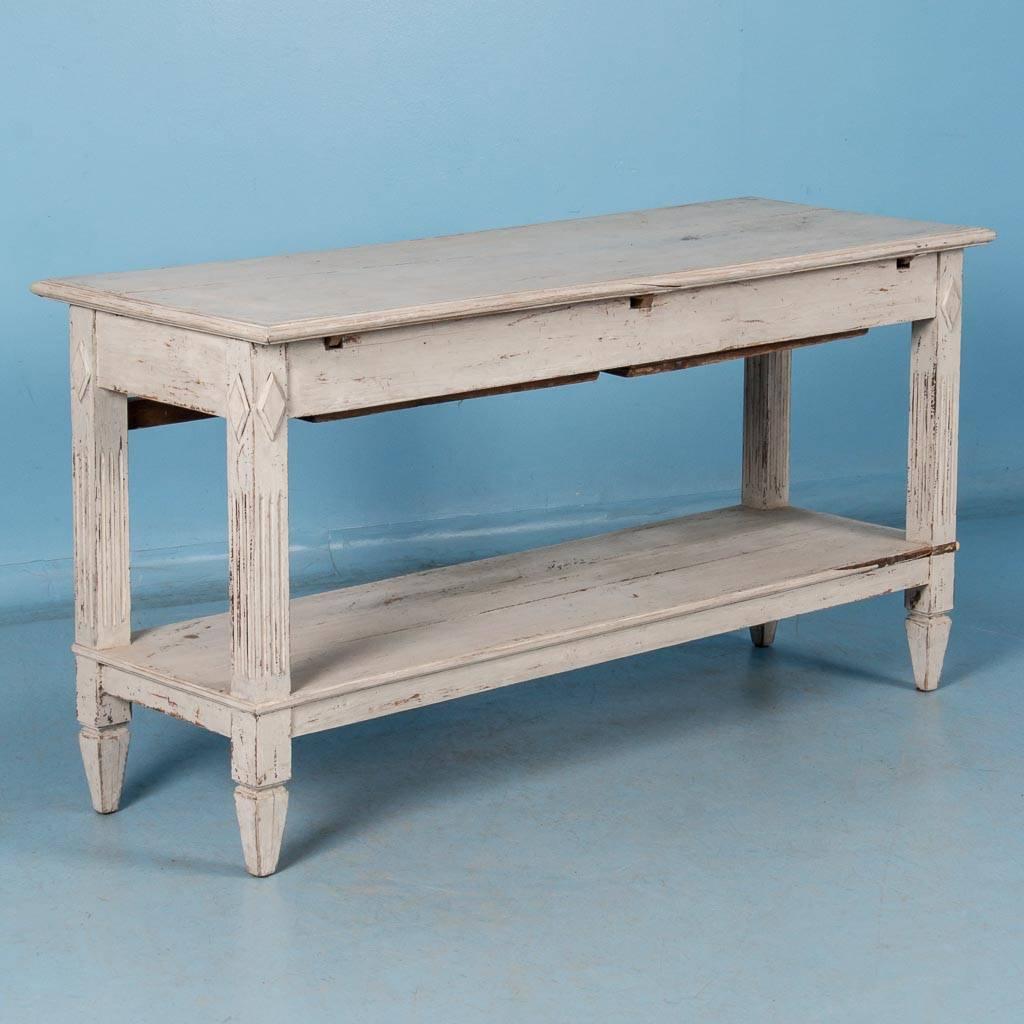 Antique 19th Century Swedish Gustavian Console Table with Light Gray Paint 1