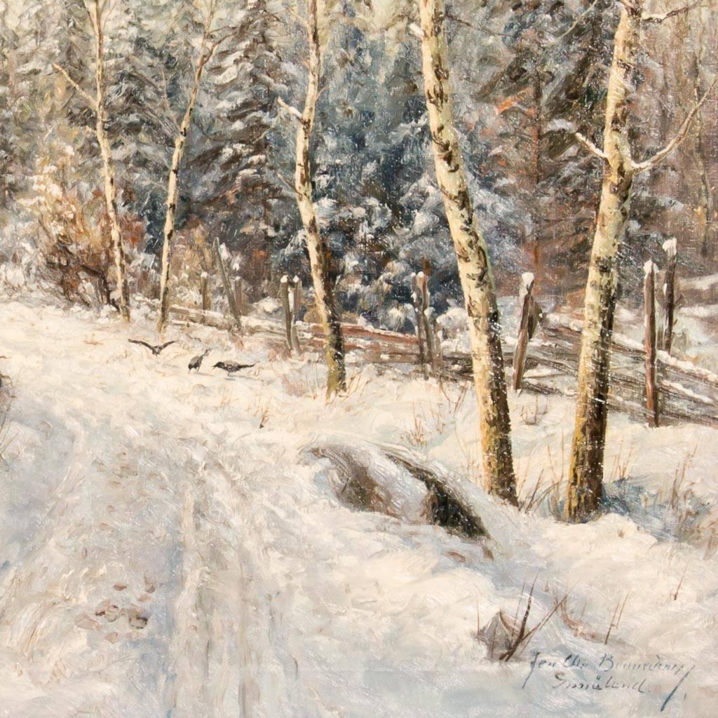 Danish Original Winter Landscape Oil Painting Signed Jens Chr. Bennedsen