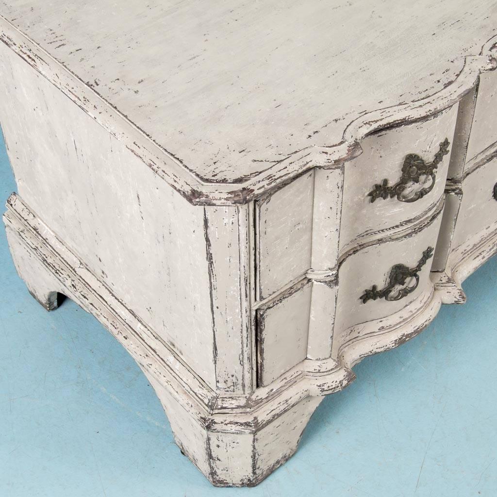 Antique 18th Century, Danish Baroque Chest of Drawers Painted White 1
