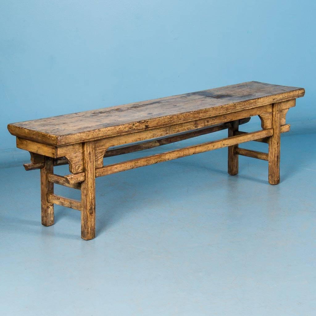 Antique 19th Century Chinese Bench with Original Yellow Paint 1
