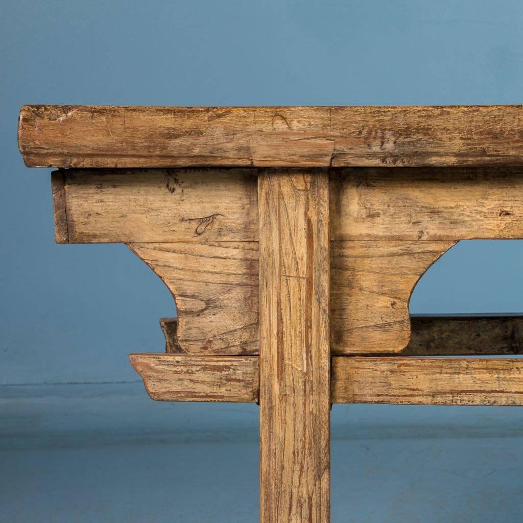 Antique 19th Century Chinese Bench with Original Yellow Paint 2