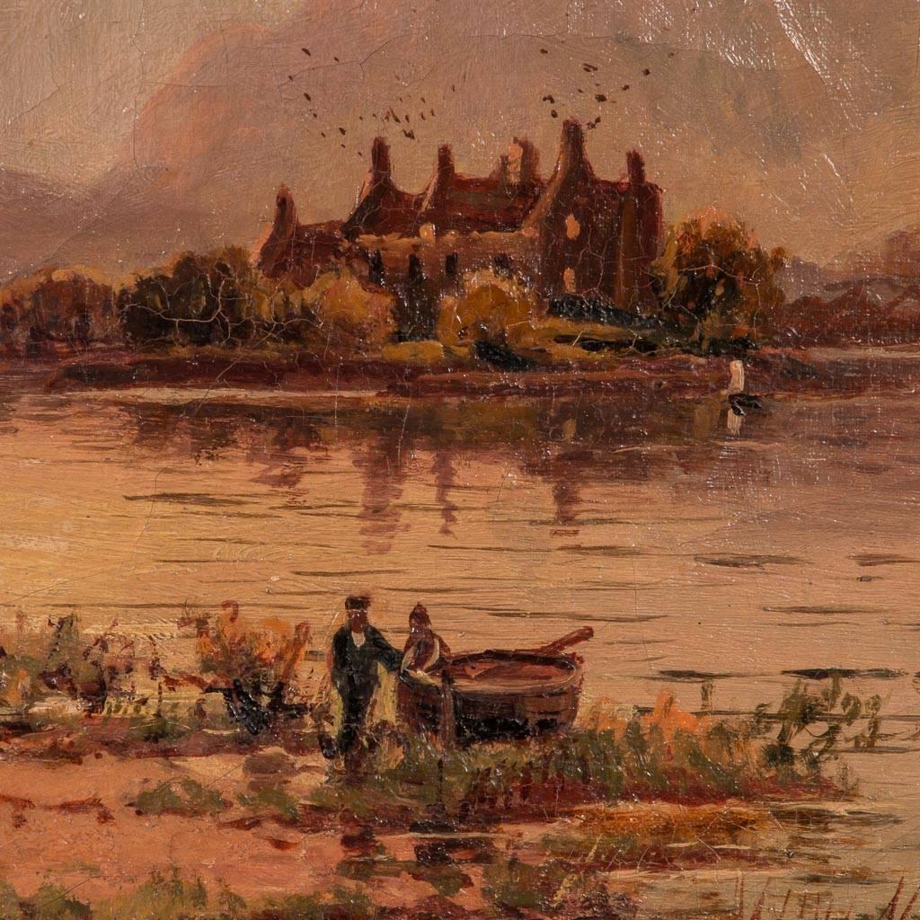 Anglais Ancienne peinture à l'huile originale de paysage, signée et datée D. McLea, 1911 en vente
