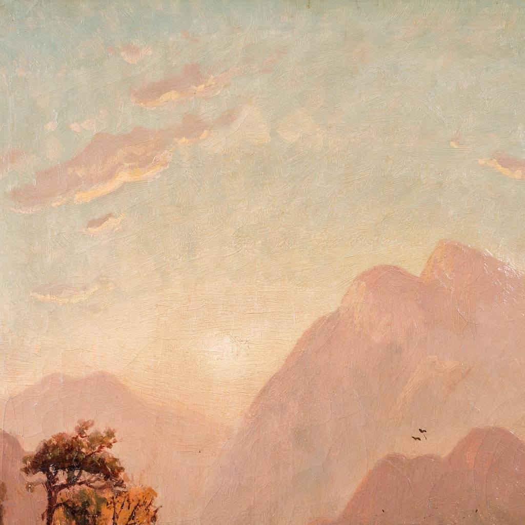 Ancienne peinture à l'huile originale de paysage, signée et datée D. McLea, 1911 Bon état - En vente à Round Top, TX