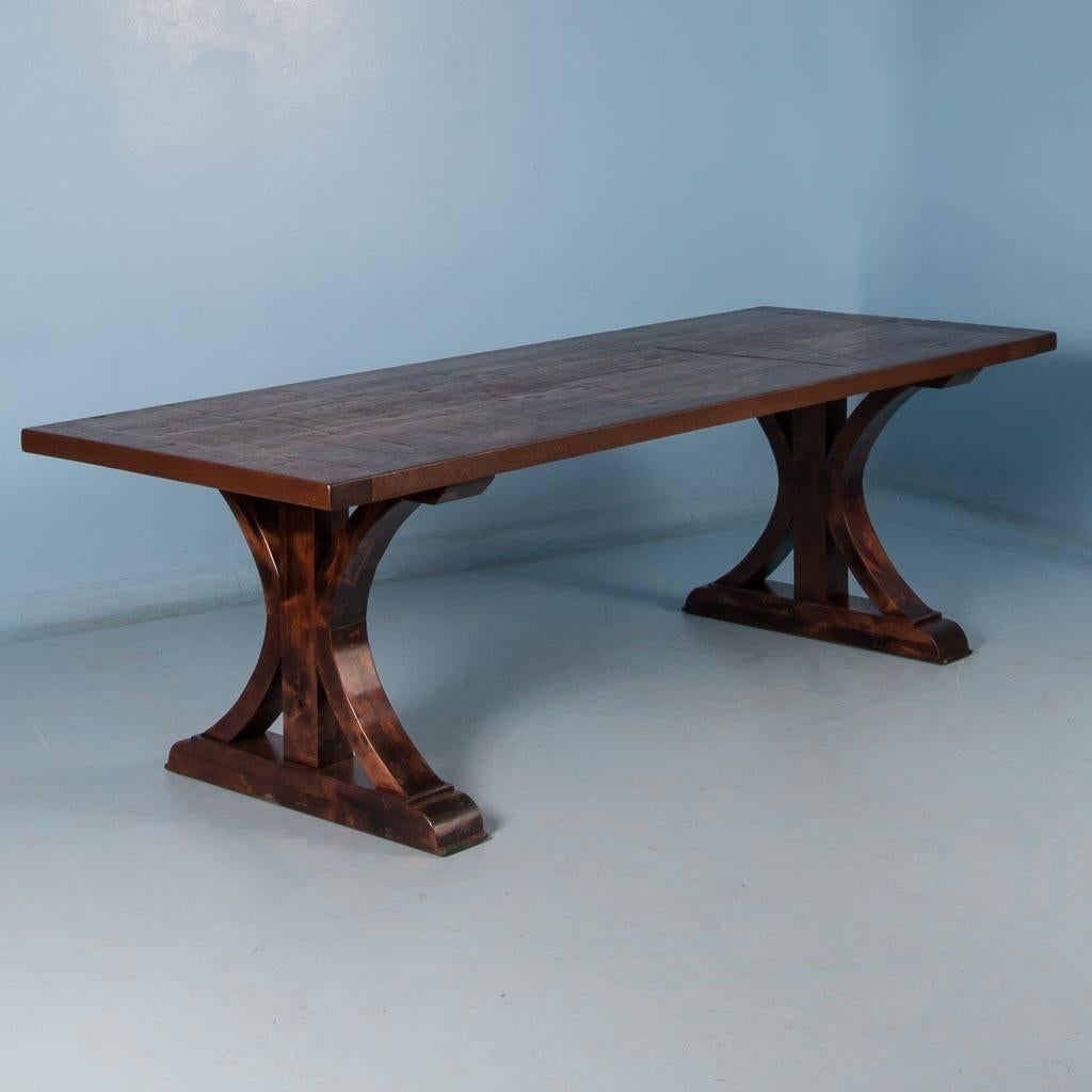Mahogany Dining Table Made From Reclaimed Box Car Flooring In Excellent Condition In Round Top, TX