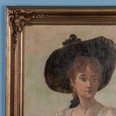 Antique 19th Century English Oil Painting Portrait of a Young Woman