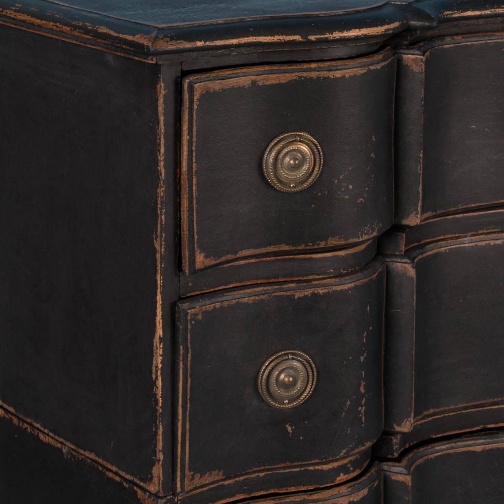 Antique 18th Century Danish Baroque Chest of Drawers with Matte Black Paint 5