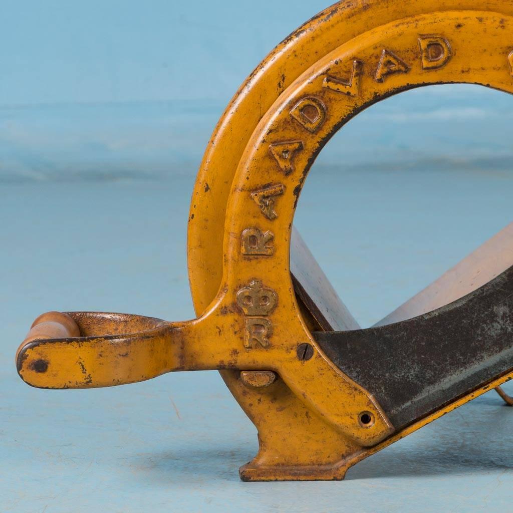 Antique Danish Bread Cutter with Vintage Yellow Paint In Good Condition In Round Top, TX