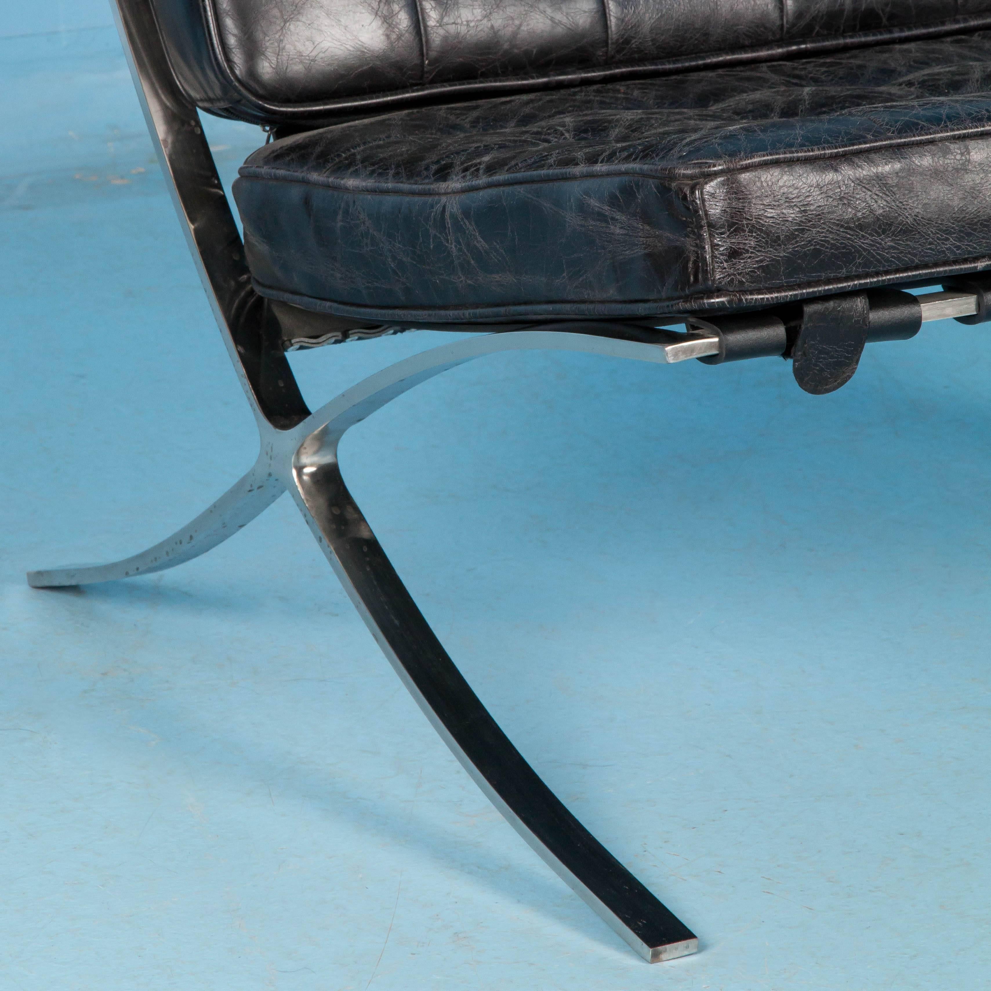 Black Leather Barcelona Style Chair with Chrome Legs 1