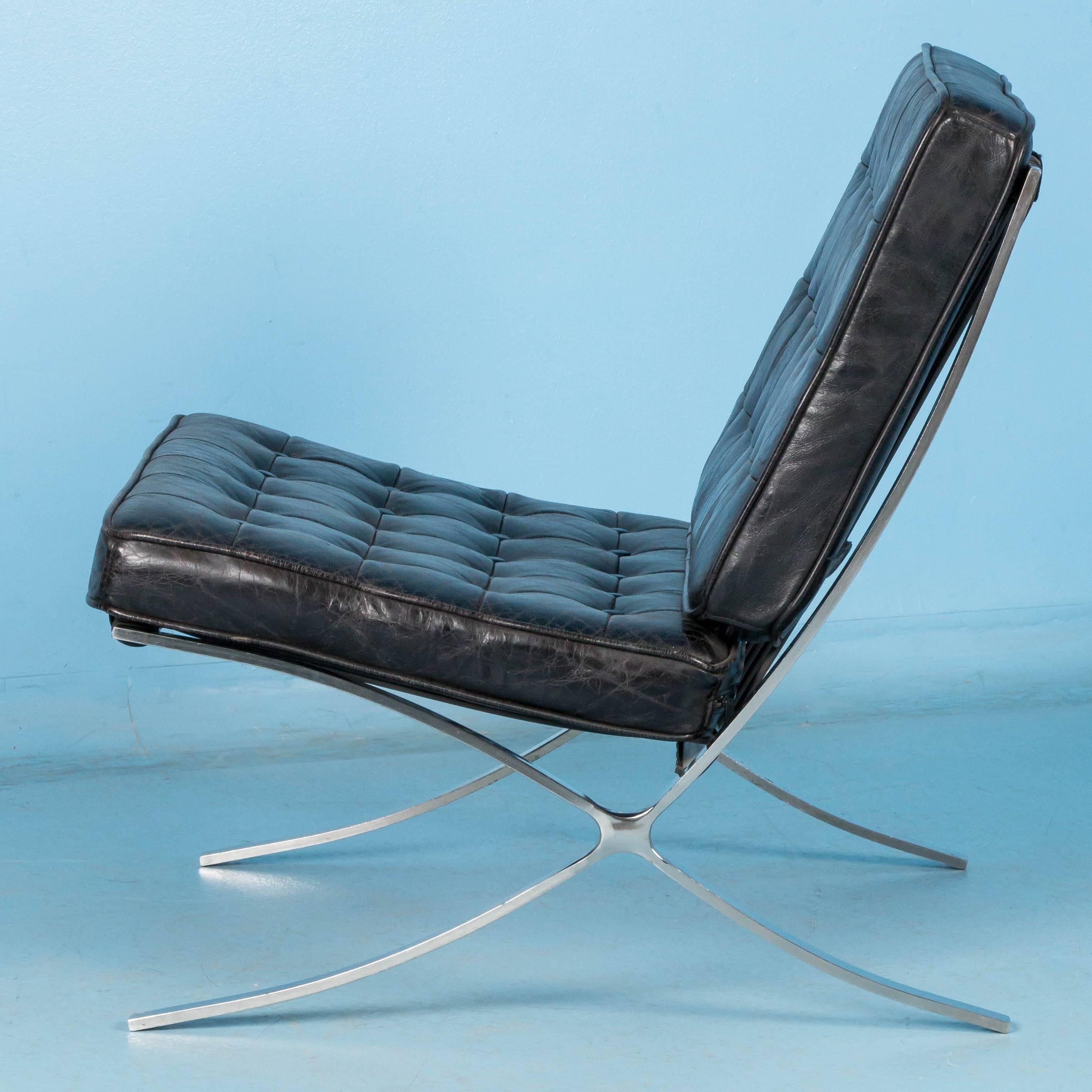 20th Century Black Leather Barcelona Style Chair with Chrome Legs