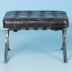 Vintage Looking Black Leather Barcelona Style Ottoman with Chrome Legs
