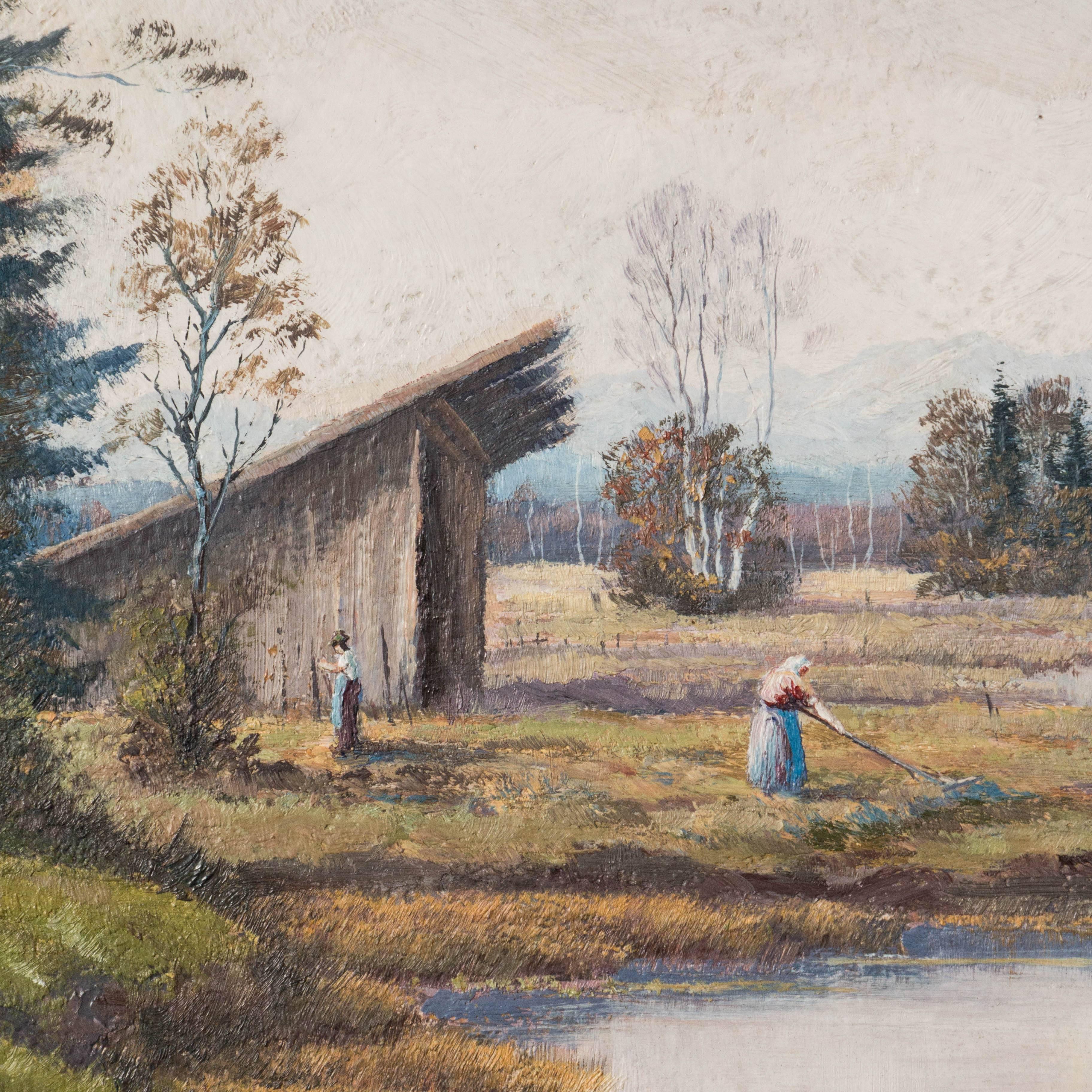 20ième siècle Peinture à l'huile allemande de paysage du début du XXe siècle signée, vintage et signée en vente