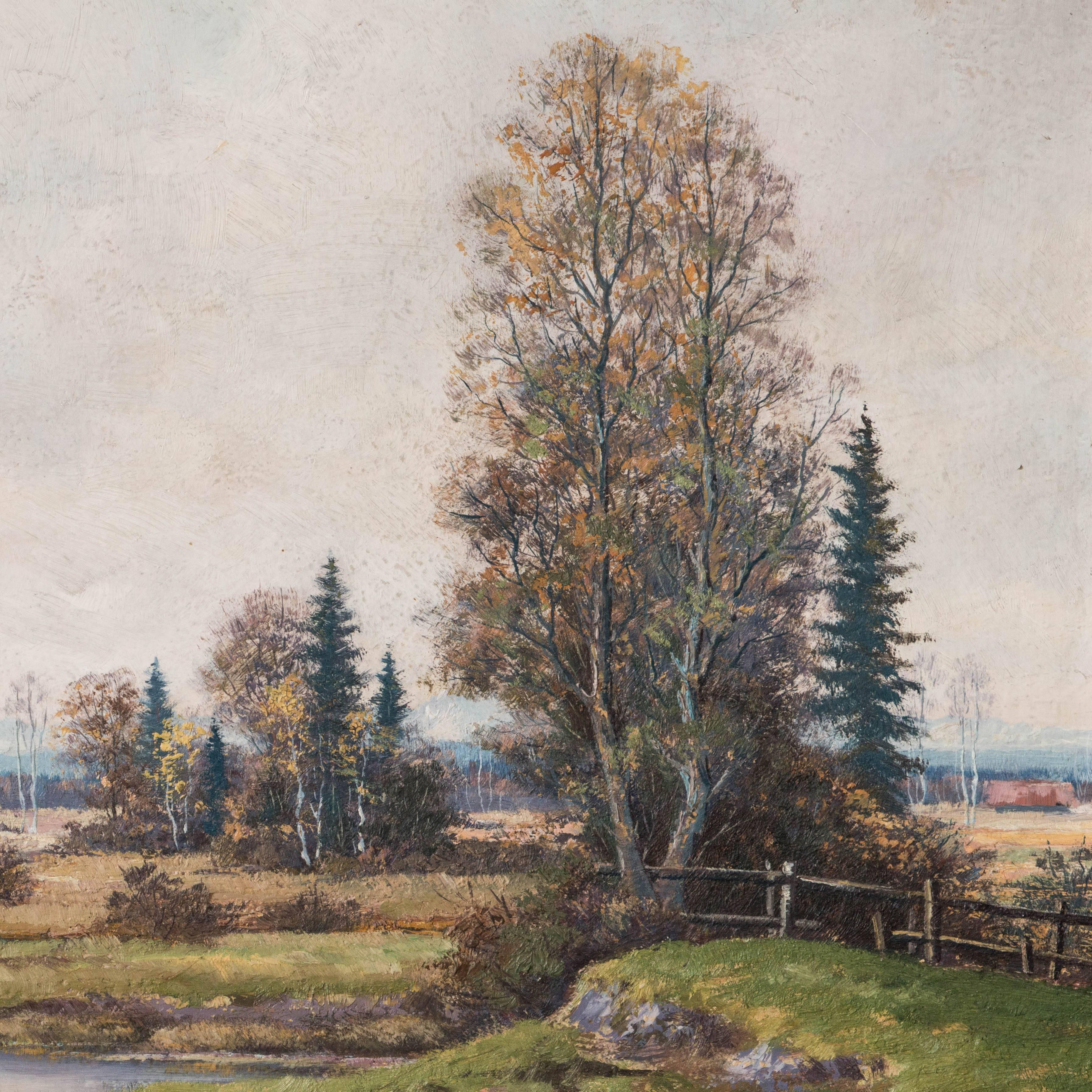 Peinture à l'huile allemande de paysage du début du XXe siècle signée, vintage et signée en vente 1