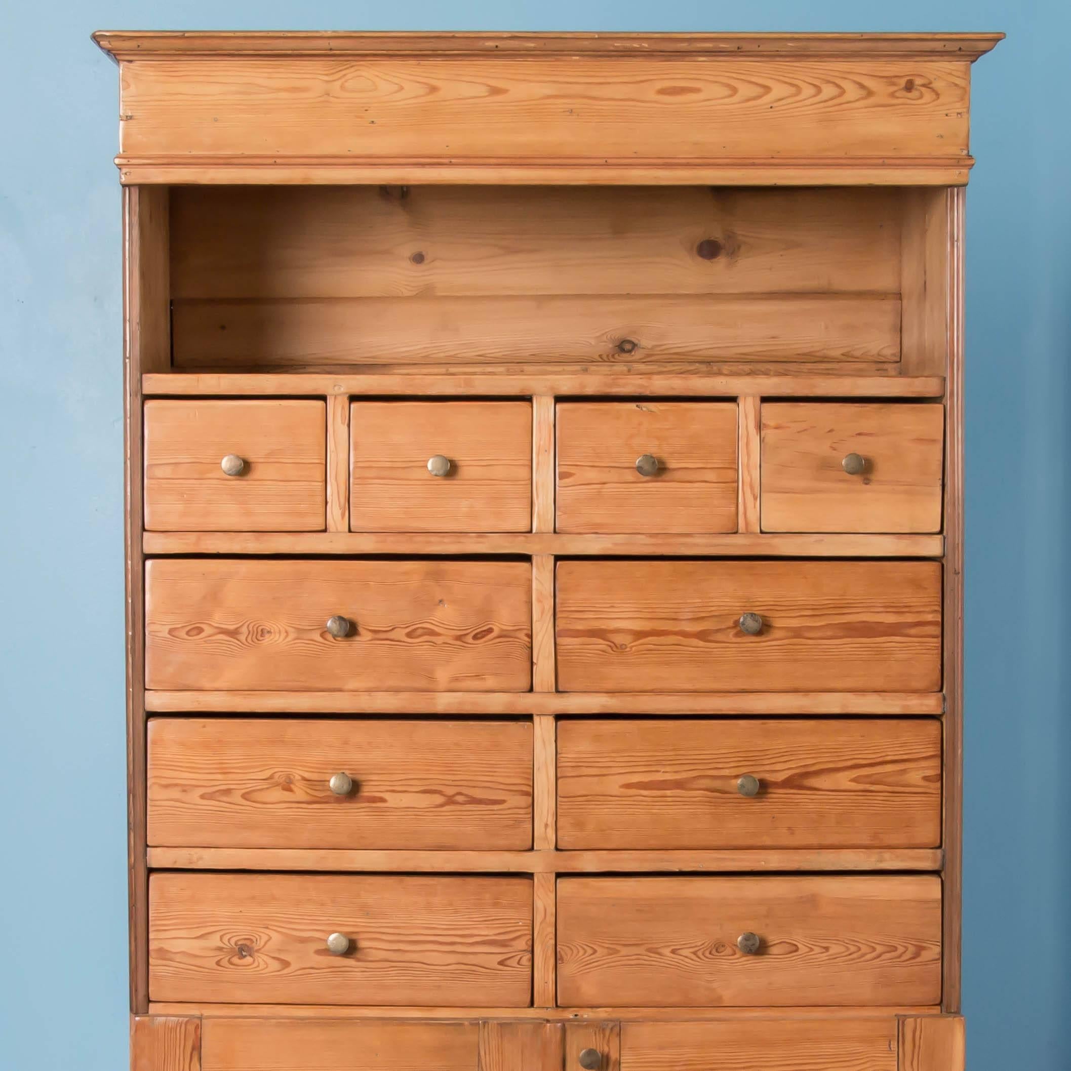 Antique 19th Century Danish Pine Cabinet with Multiple Drawers 1
