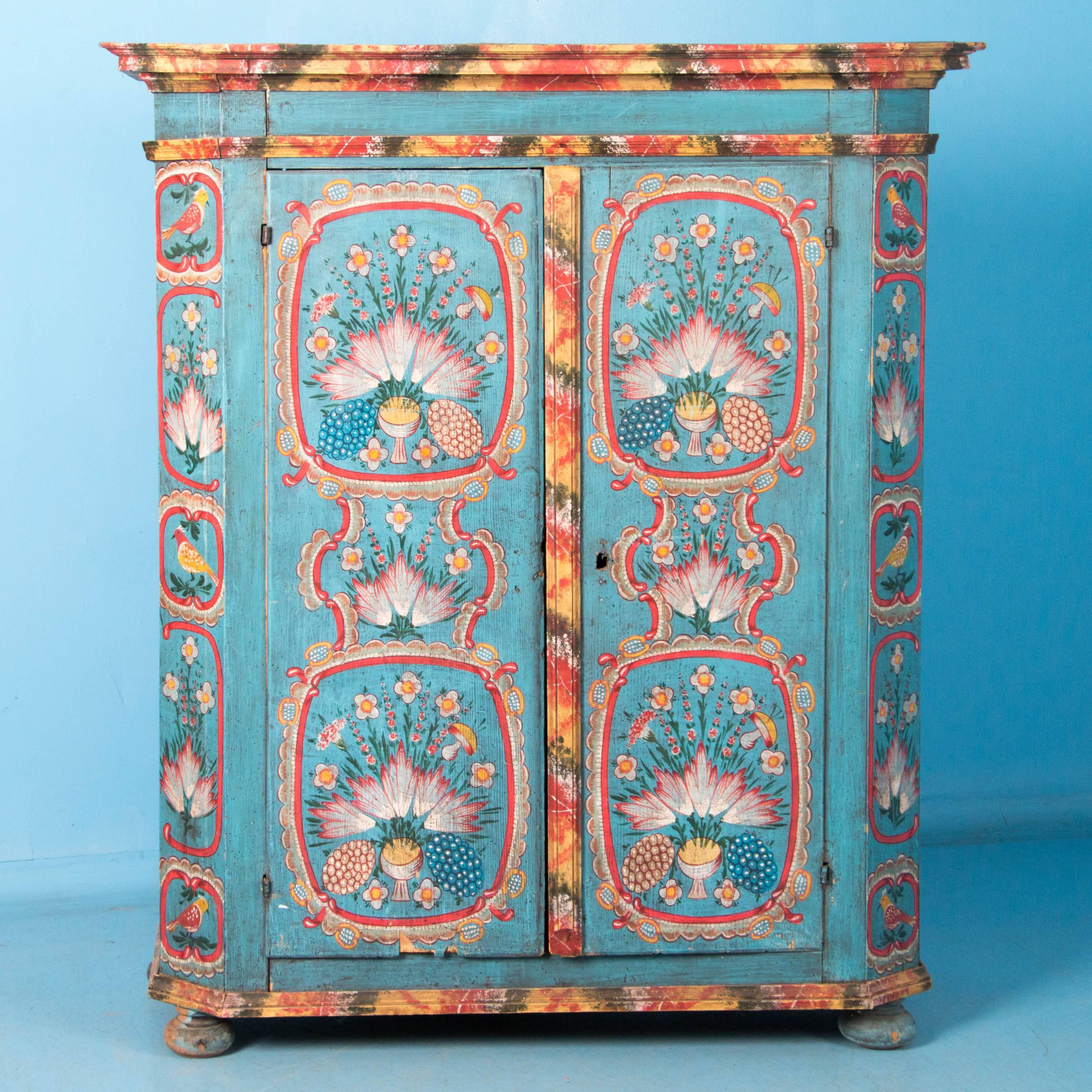19th Century Antique German Double Door Armoire with Original Blue Paint In Good Condition In Round Top, TX
