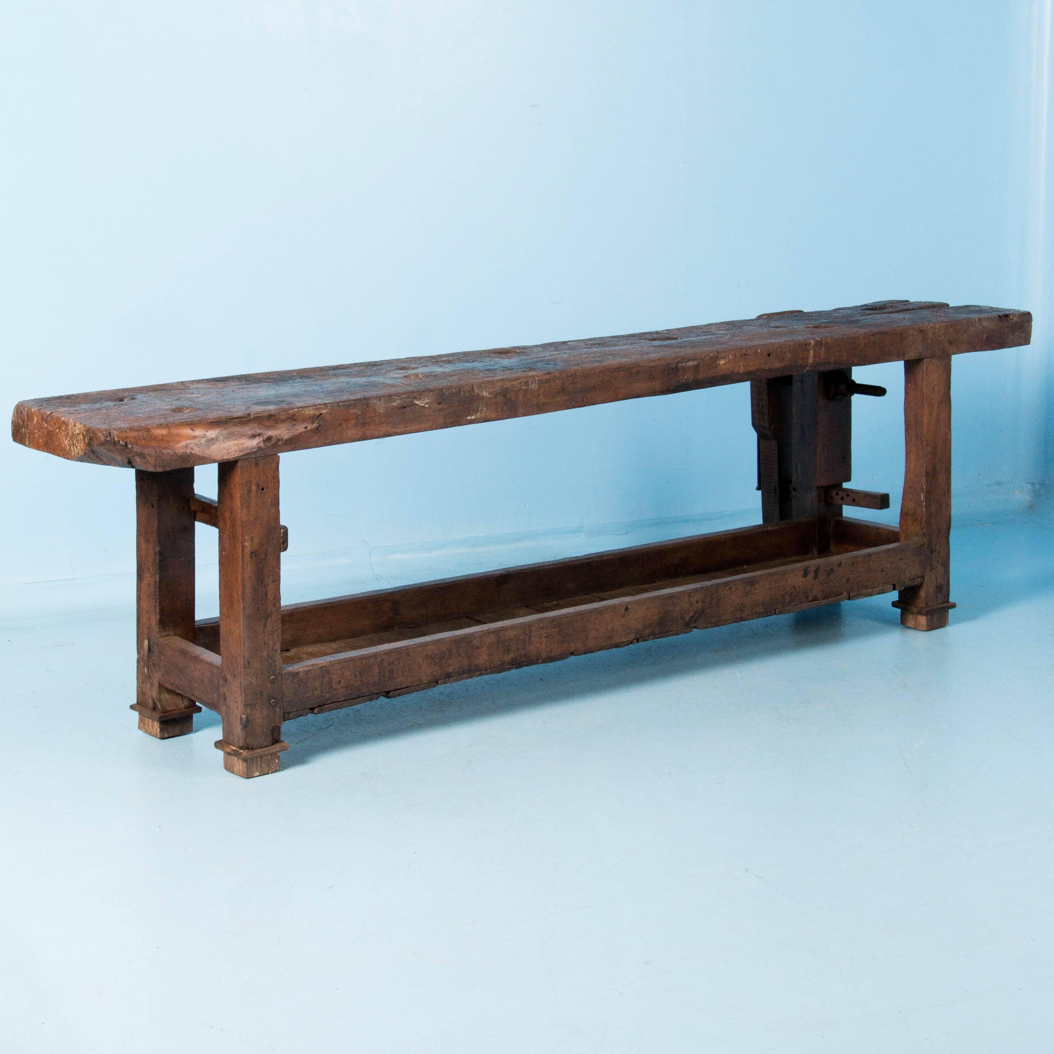 Antique 19th Century Rustic French Carpenters Workbench Console Table In Good Condition In Round Top, TX