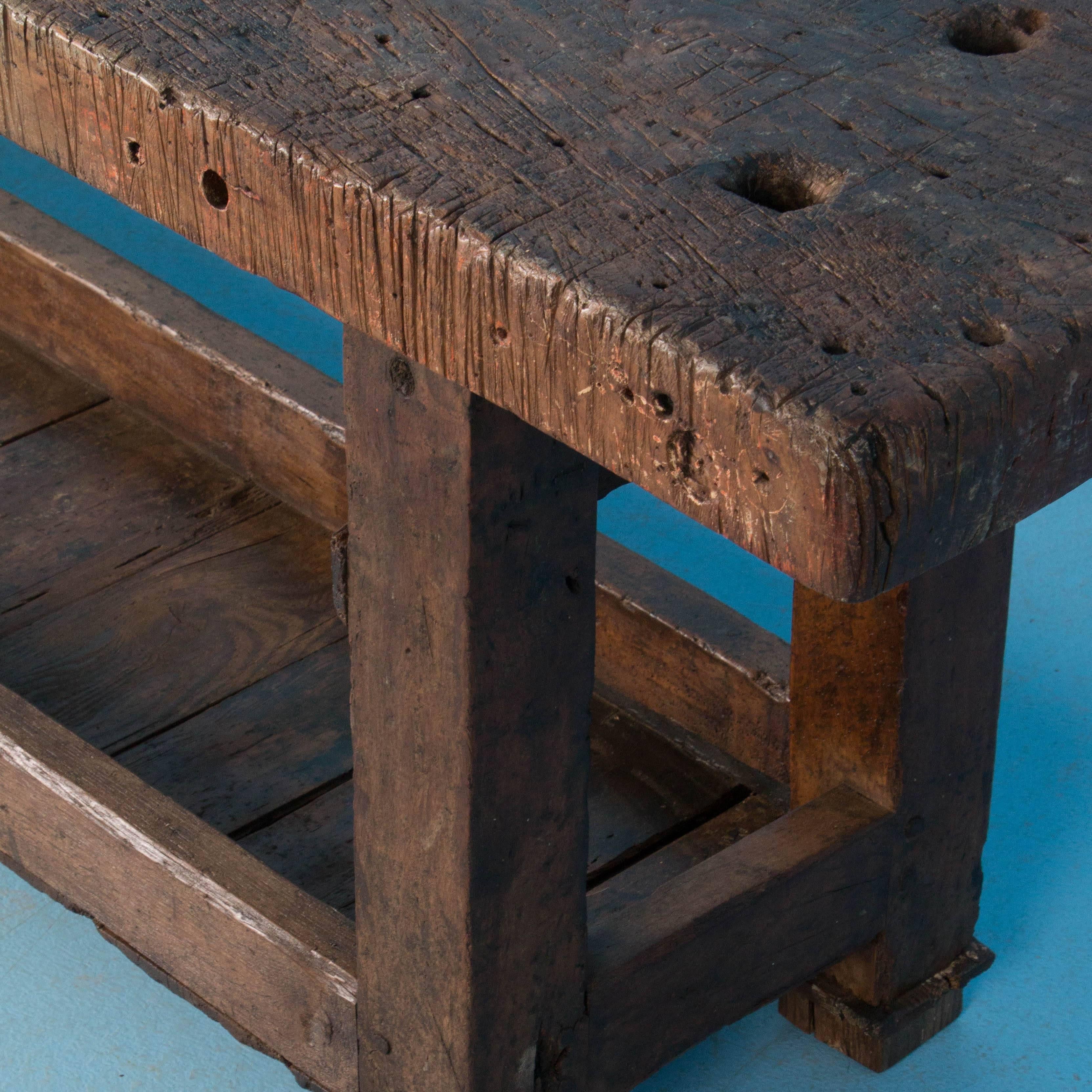 Antique 19th Century Rustic French Carpenters Workbench Console Table 5