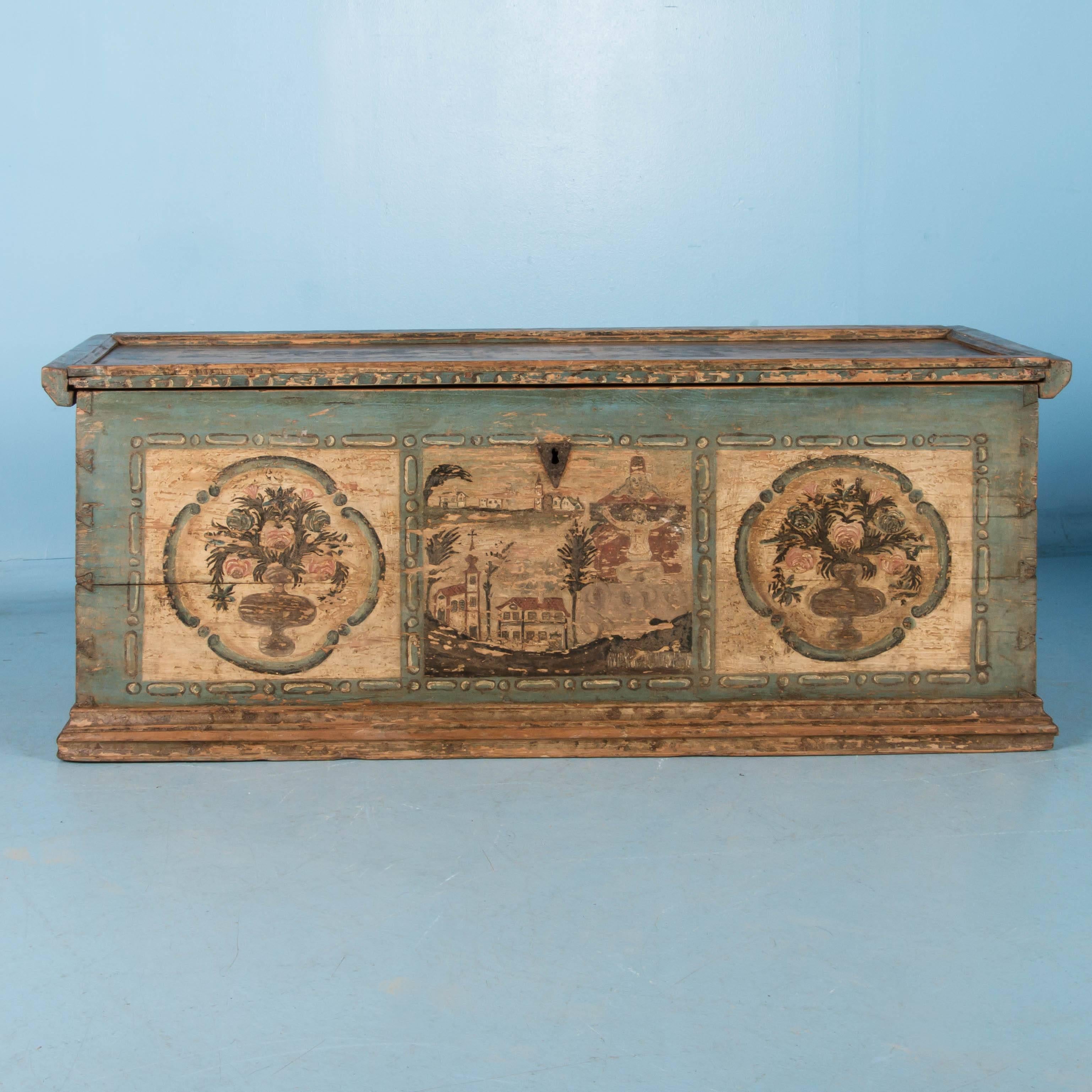 Antique 19th Century Austrian Trunk with Original Blue Paint In Good Condition In Round Top, TX
