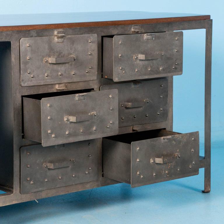 Industrial Looking MultiDrawer Metal Sideboard with Hardwood Top at