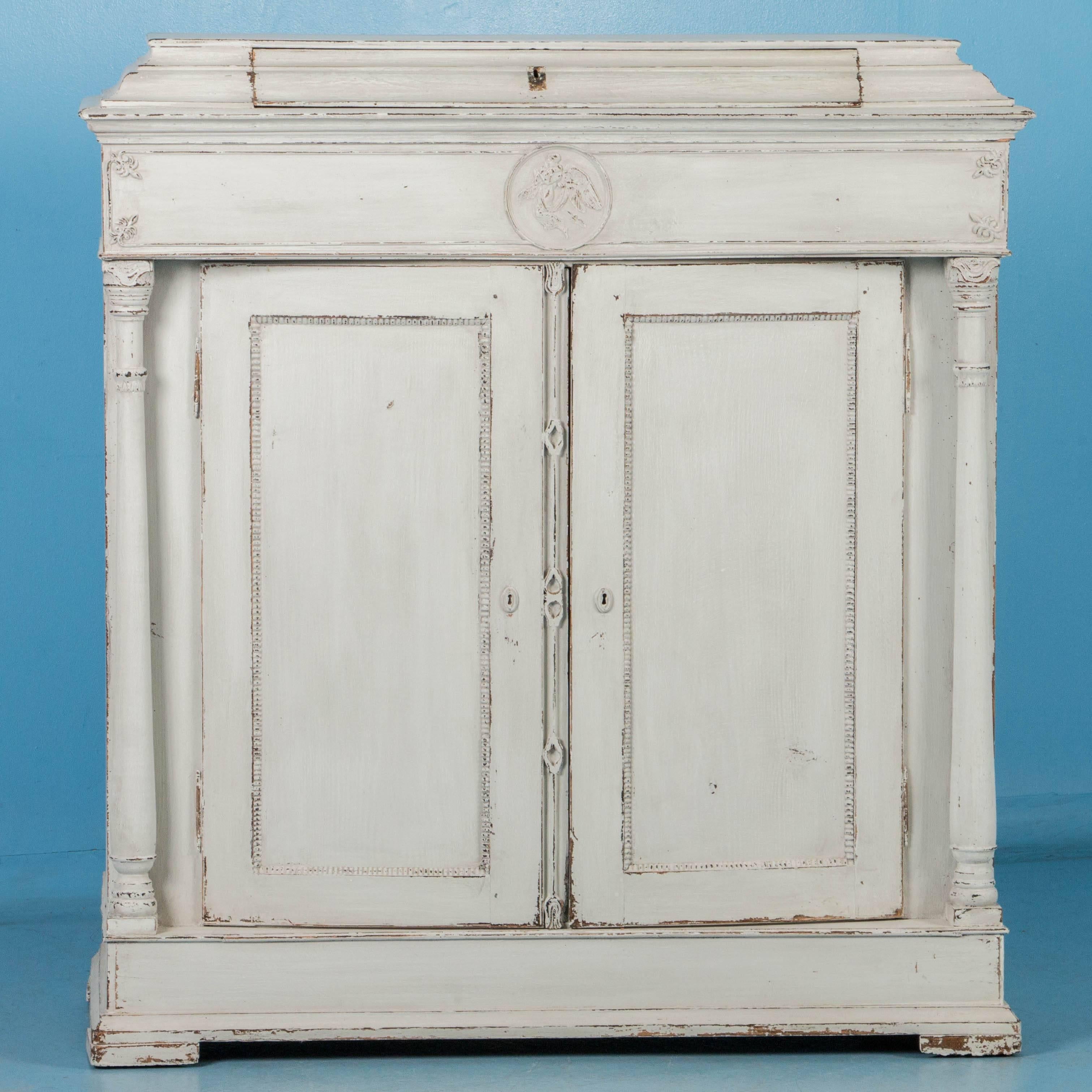 Antique 19th Century Light Gray Swedish Neoclassical Two-Door Cabinet In Good Condition In Round Top, TX