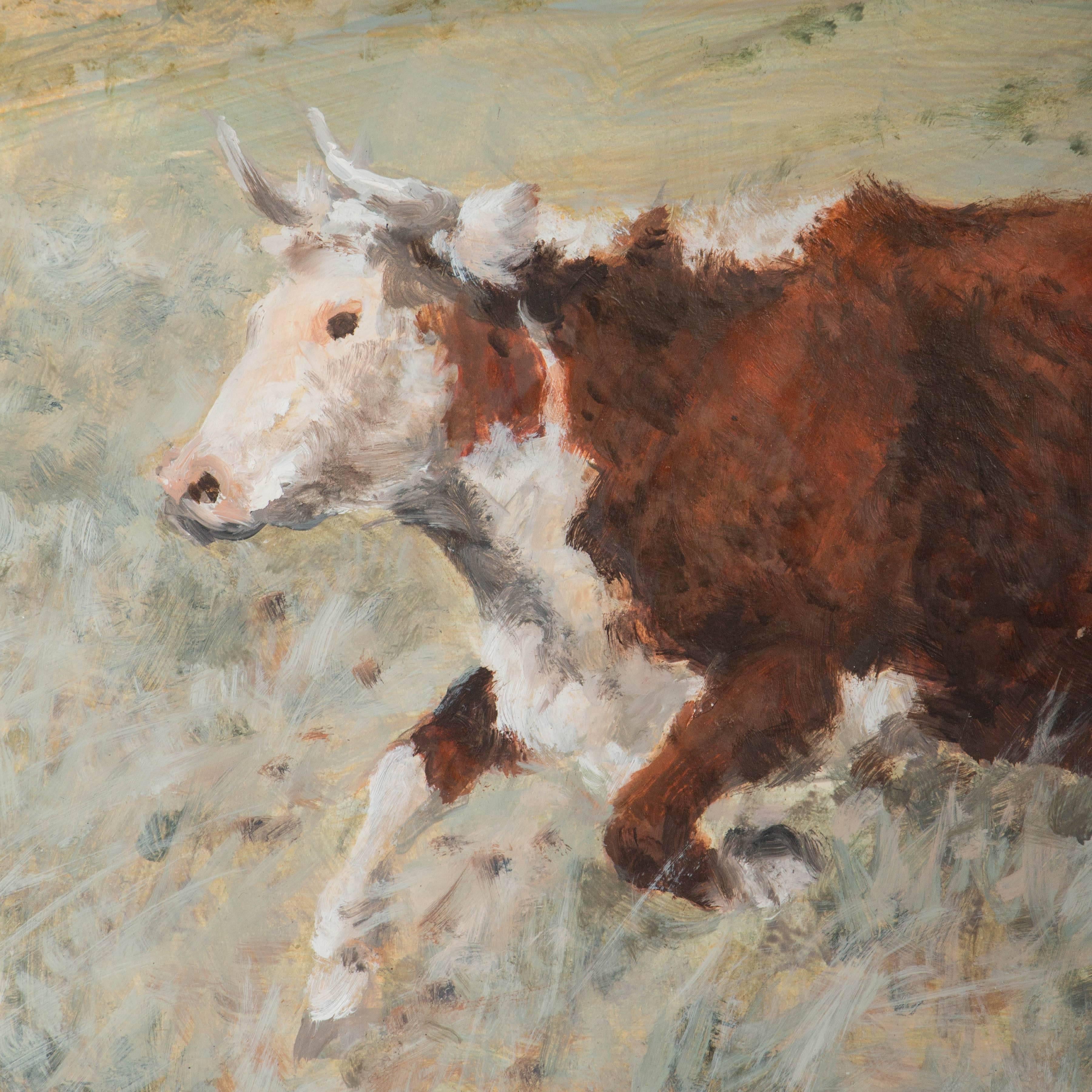 Reginald Jones 20th Century Original Oil Painting of Cowboys Roping a Steer In Good Condition In Round Top, TX