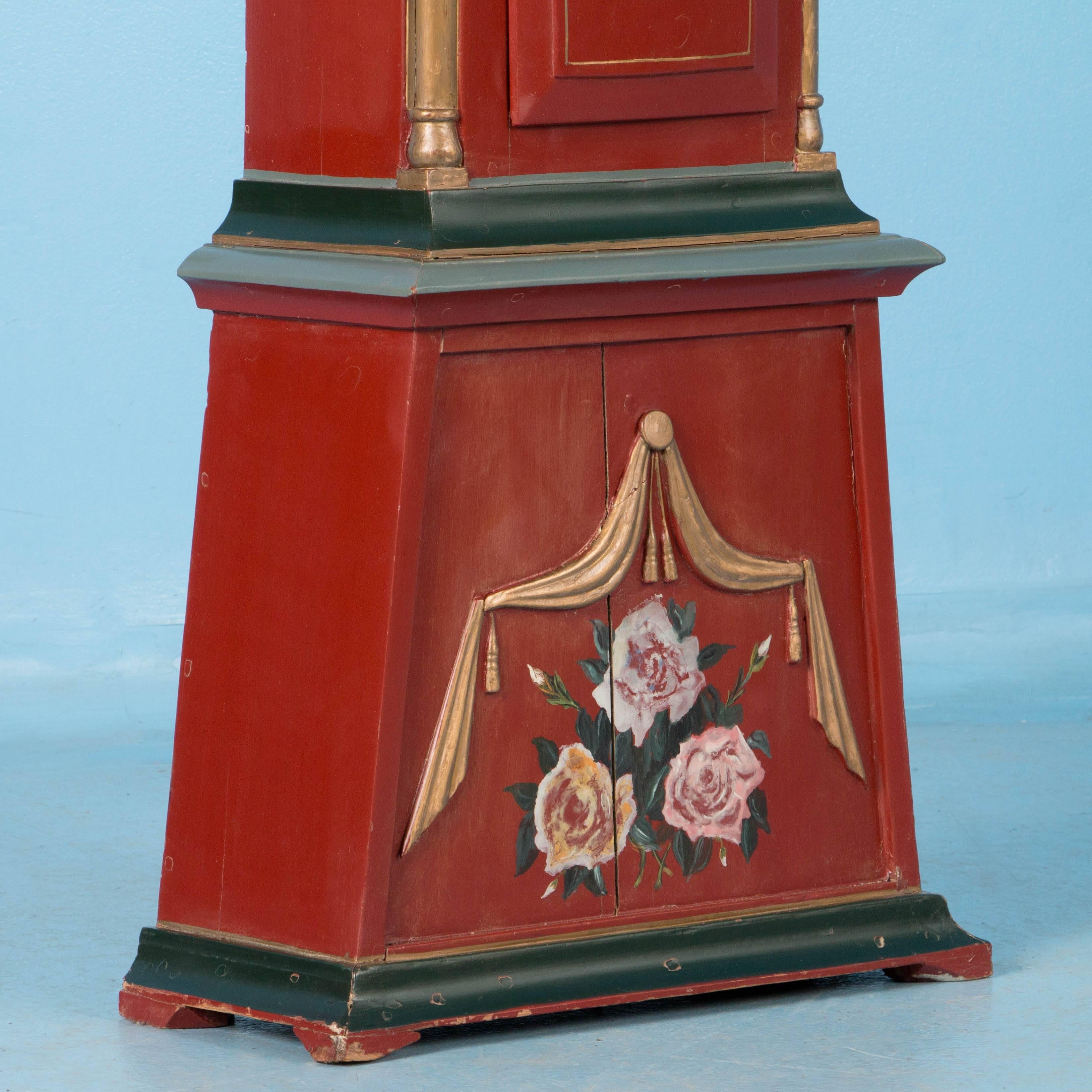 Antique 19th Century Danish Grandfather Tall Clock Painted Red 4